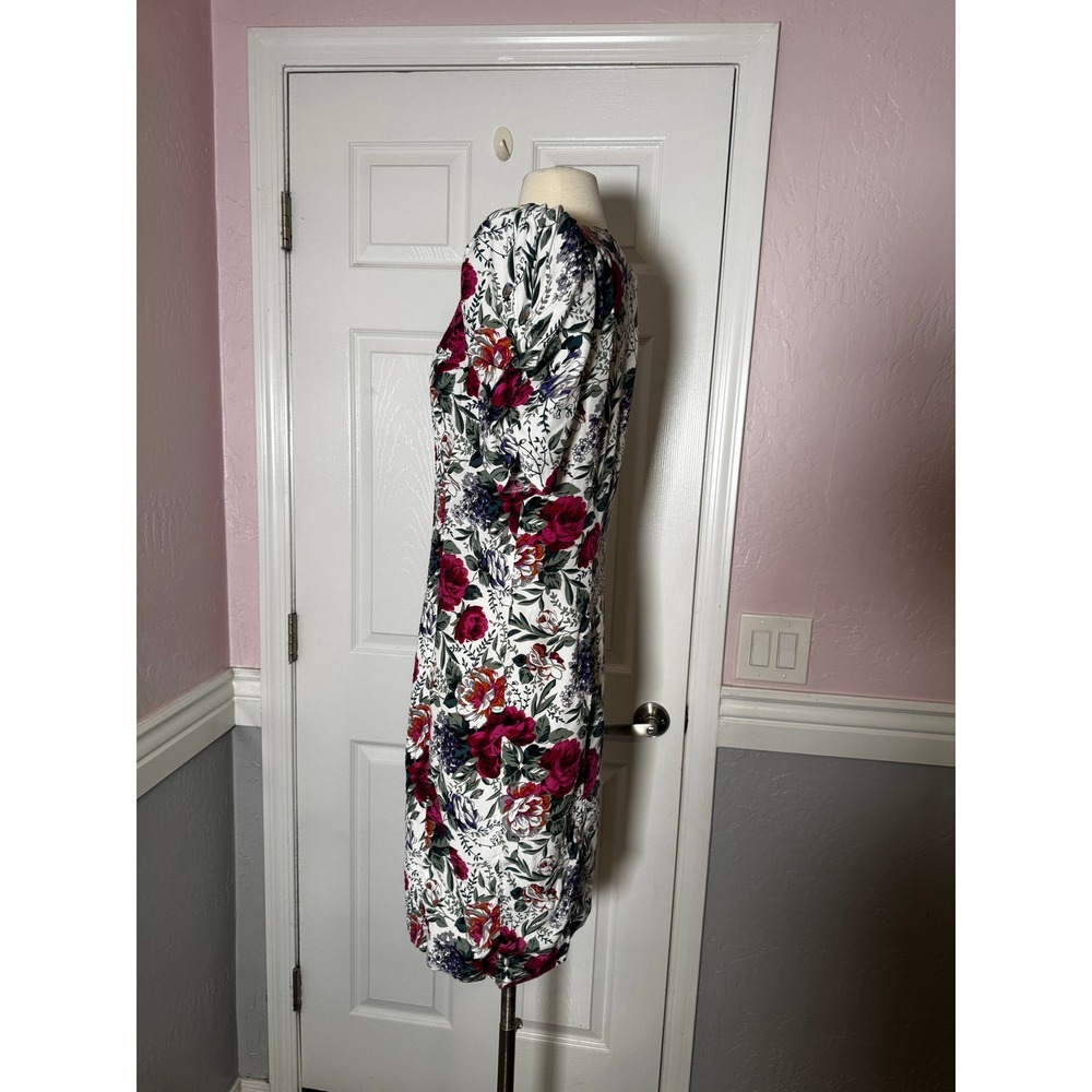 All that Jazz Floral Button Front Mini Dress Puff Sleeve White Red 80 SZ 7/8 - Picture 8 of 13